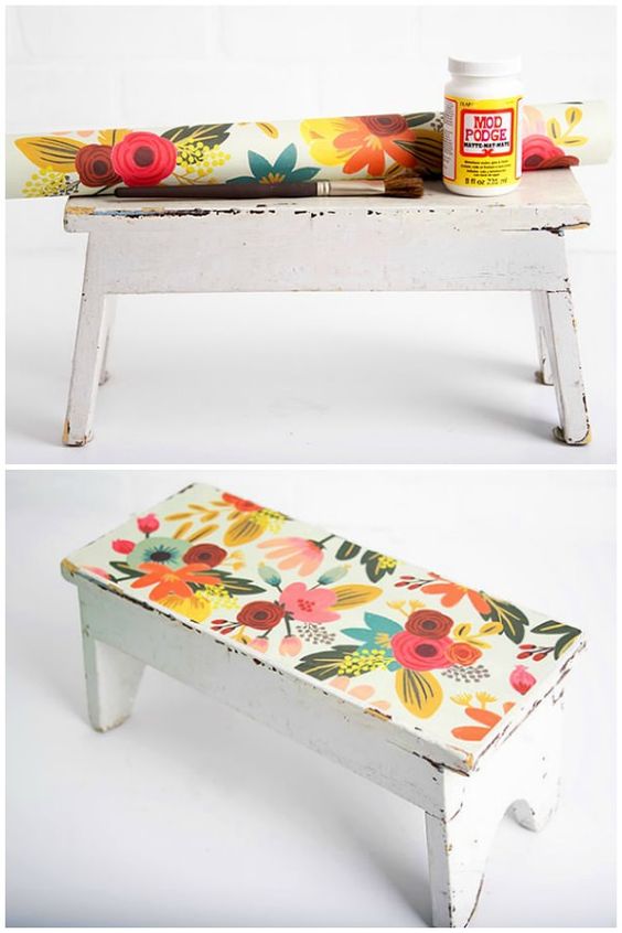 Adding Floral Paper to a Bench Project – Do It And How